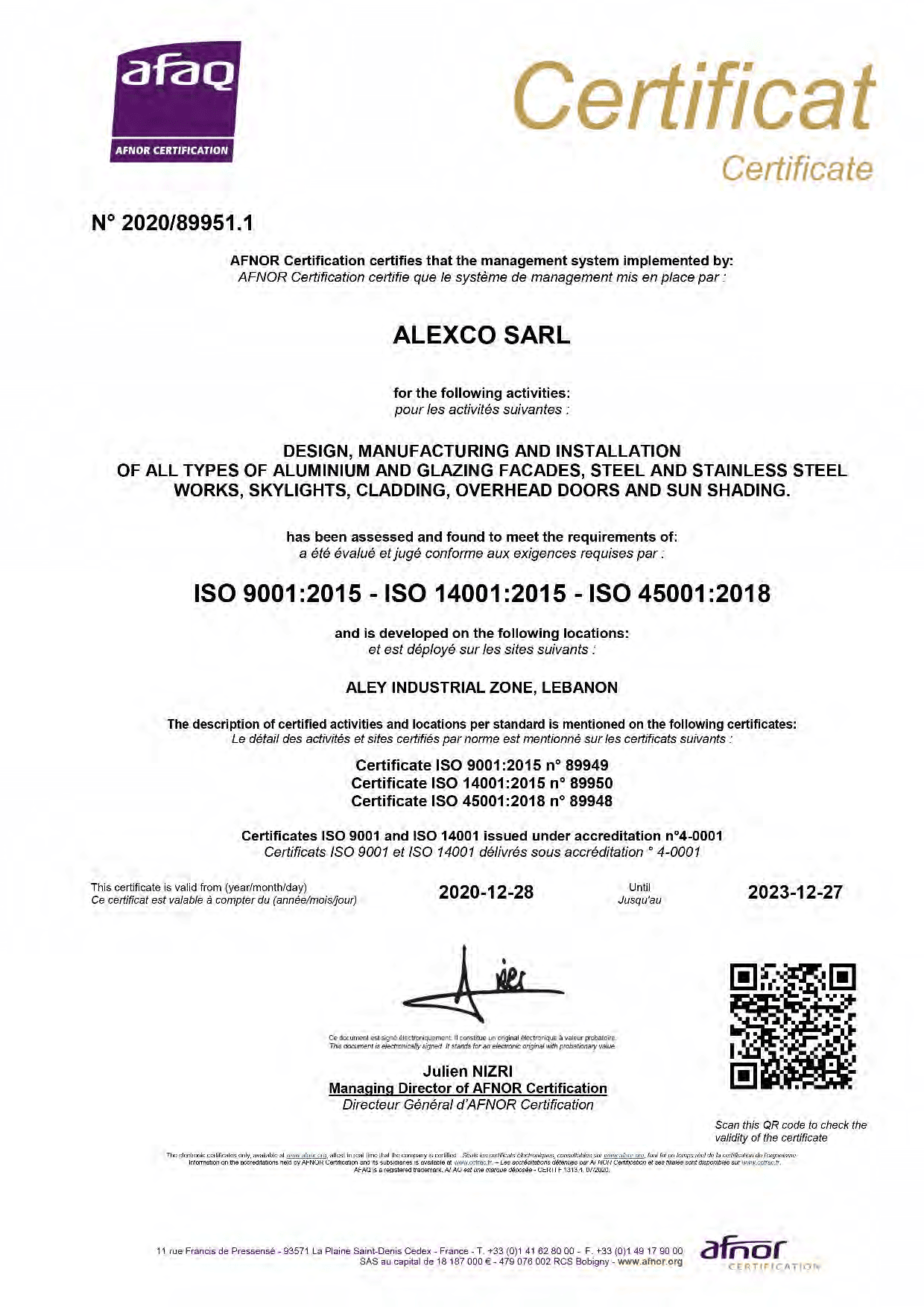 ISO Certification Alexco